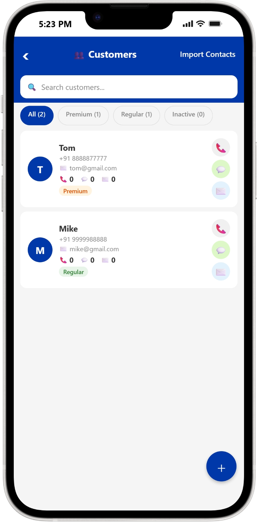 Customers list with tags